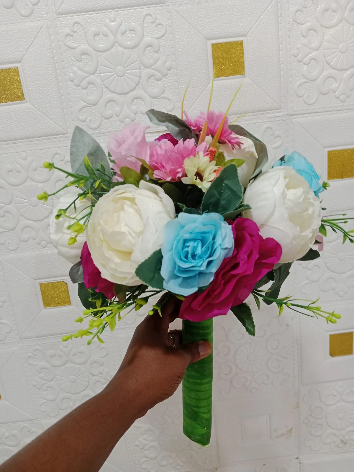 Pink, aqua and ivory bouquet