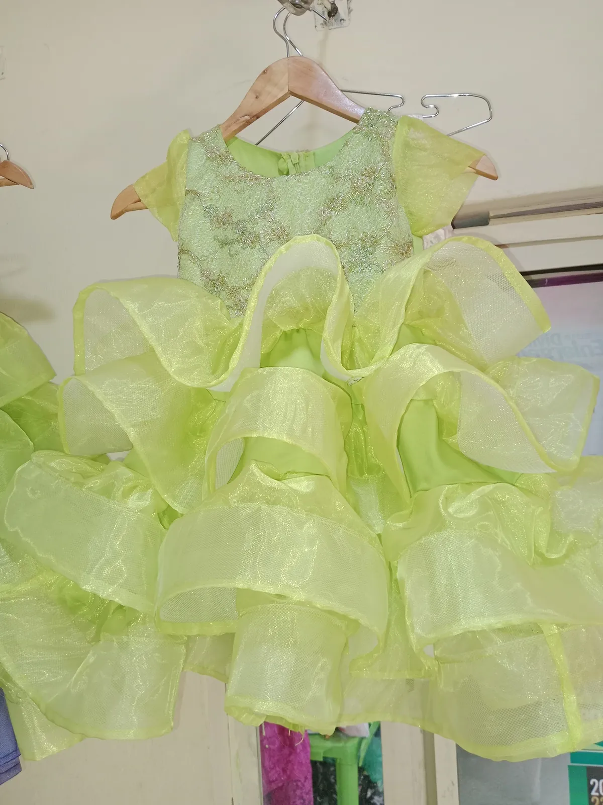 Lime organza children's party dress