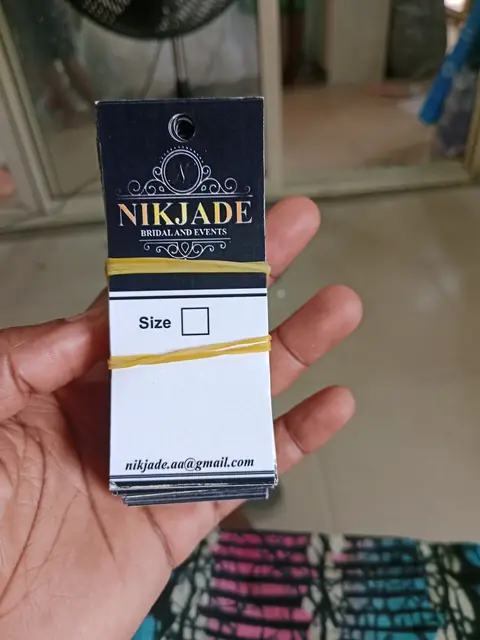 Nikjade Bridal and Events garment tags