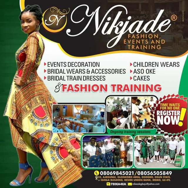 Nikjade Fashion, Events and Training flyer