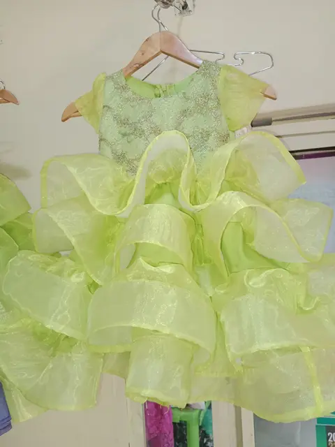Lime organza children's party dress